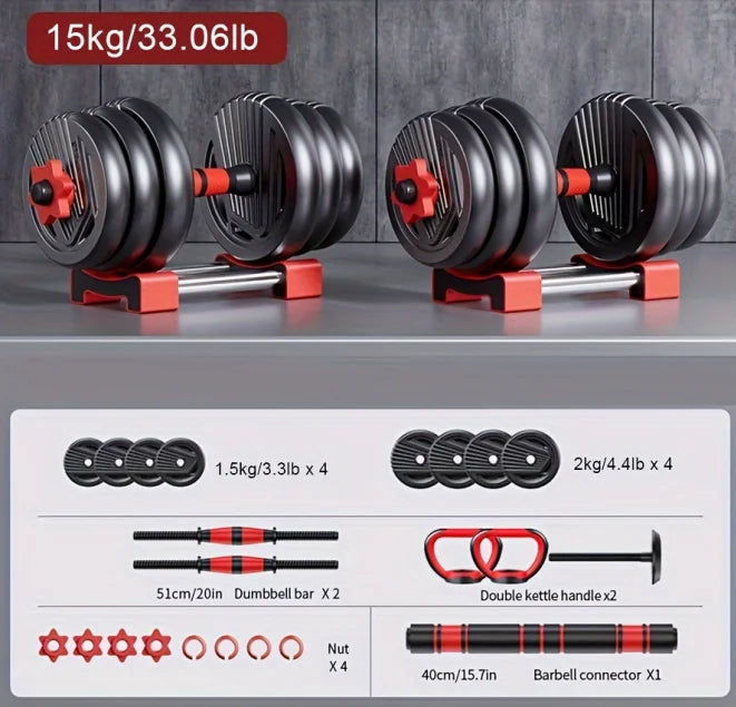 4-in-1 adjustable weight dumbbell set, - Kinetic Fitness